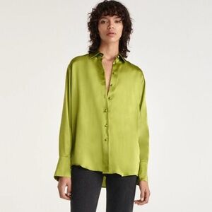 The Kooples Lime Green Satin Blouse Size 2 = Medium.